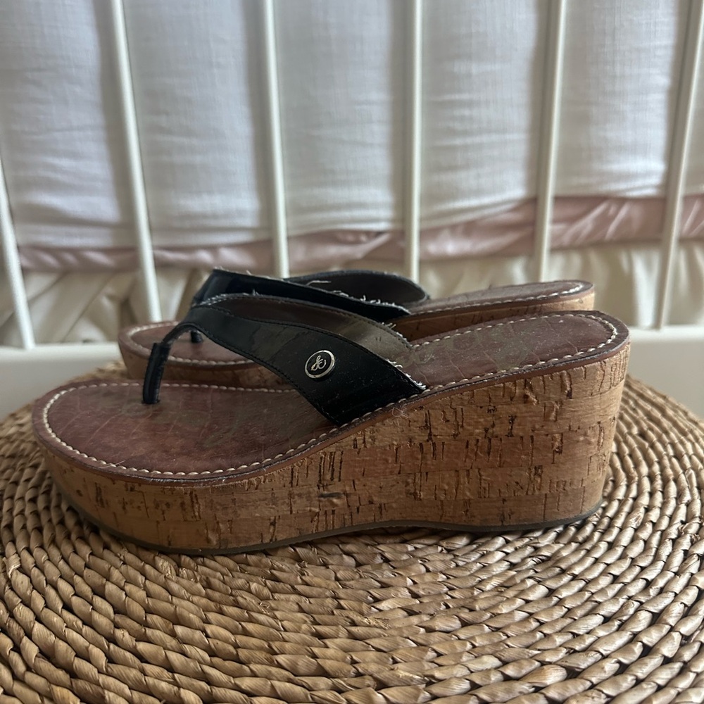 Sam Edelman Black and Brown Wedge Sandals